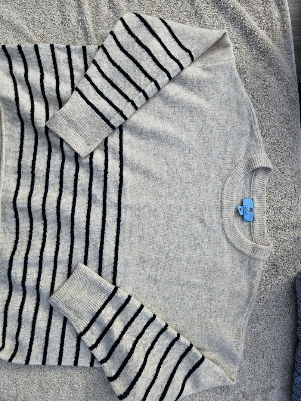 CeCe Cream Crewneck Sweater with Black Stripes